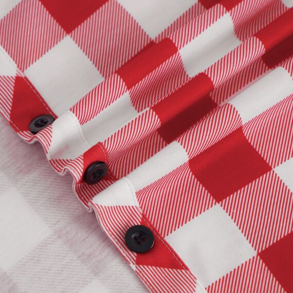 DJT Damen Weiches Gestrick Karierte Bluse Langarm Oberteile Roll Up Ärmel Hemdbluse Shirts Button Down Blusen Top Rot-Weiß XL