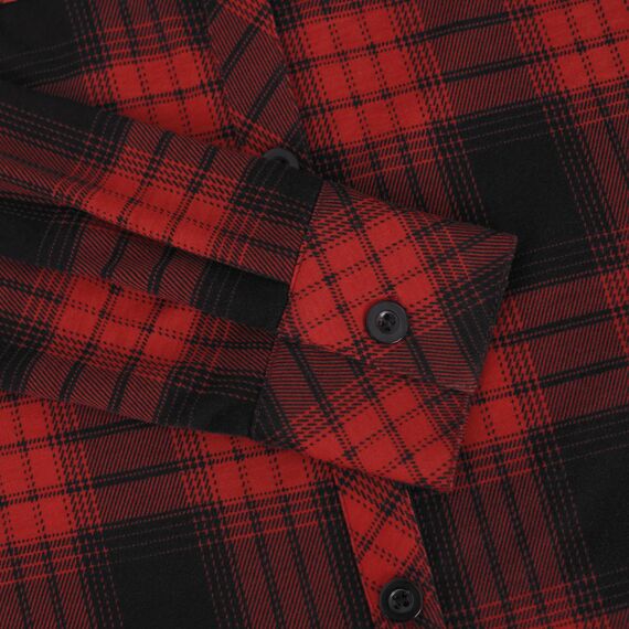 DJT Damen Weiches Gestrick Karierte Bluse Langarm Oberteile Roll Up Ärmel Hemdbluse Shirts Button Down Blusen Top Rot-Schwarz XL