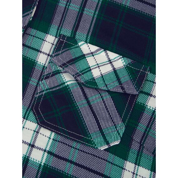 DJT Damen Weiches Gestrick Karierte Bluse Langarm Oberteile Roll Up Ärmel Hemdbluse Tunika Button Down Blusen Top Grün-Blau S