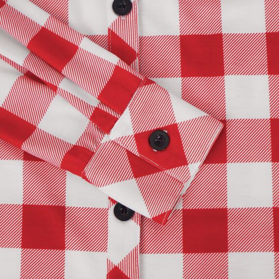 DJT Damen Weiches Gestrick Karierte Bluse Langarm Oberteile Roll Up Ärmel Hemdbluse Shirts Button Down Blusen Top Rot-Weiß M