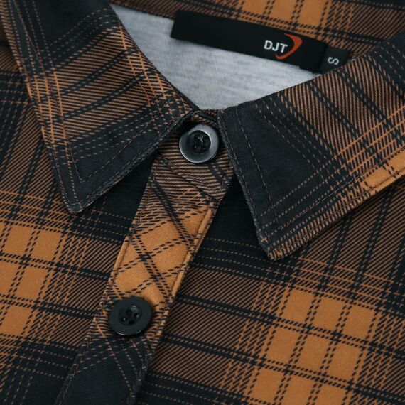 DJT Damen Weiches Gestrick Karierte Bluse Langarm Oberteile Roll Up Ärmel Hemdbluse Tunika Button Down Blusen Top Orange-Schwarz L