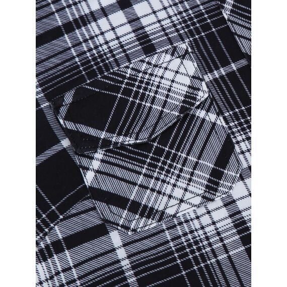 DJT Damen Weiches Gestrick Karierte Bluse Langarm Oberteile Roll Up Ärmel Hemdbluse Tunika Button Down Blusen Top Schwarz-Weiß S