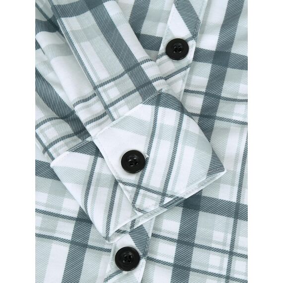 DJT Damen Weiches Gestrick Karierte Bluse Langarm Oberteile Roll Up Ärmel Hemdbluse Shirts Button Down Blusen Top Grau-Grün L