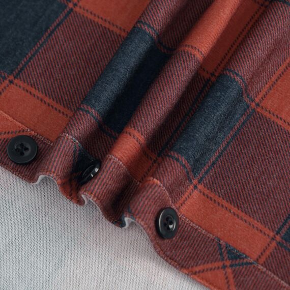 DJT Damen Weiches Gestrick Karierte Bluse Langarm Oberteile Roll Up Ärmel Hemdbluse Shirts Button Down Blusen Top Rot-Marineblau XL