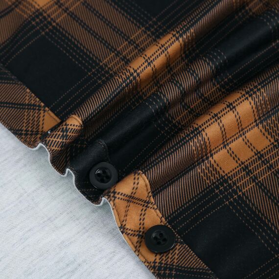 DJT Damen Weiches Gestrick Karierte Bluse Langarm Oberteile Roll Up Ärmel Hemdbluse Tunika Button Down Blusen Top Orange-Schwarz XL