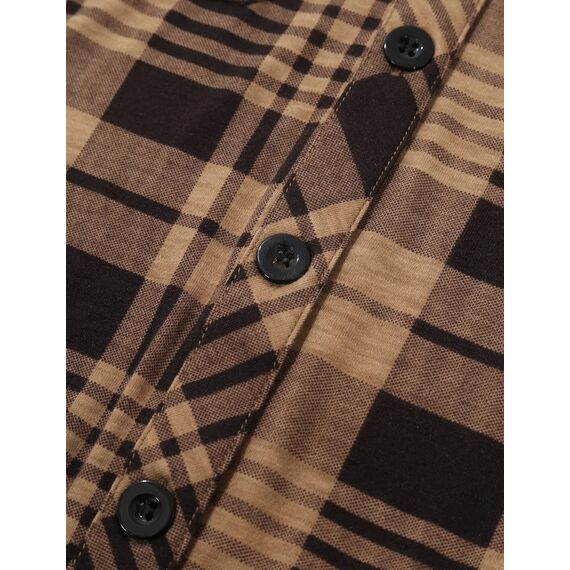 DJT Damen Weiches Gestrick Karierte Bluse Langarm Oberteile Roll Up Ärmel Hemdbluse Shirts Button Down Blusen Top Kaffee-Braun M