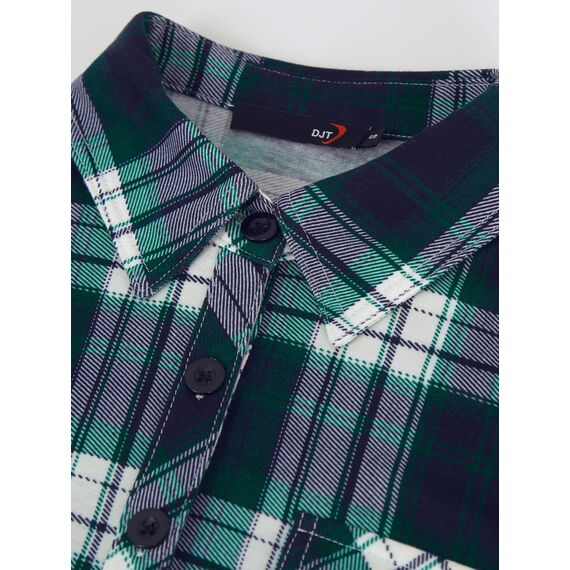 DJT Damen Weiches Gestrick Karierte Bluse Langarm Oberteile Roll Up Ärmel Hemdbluse Tunika Button Down Blusen Top Grün-Blau M