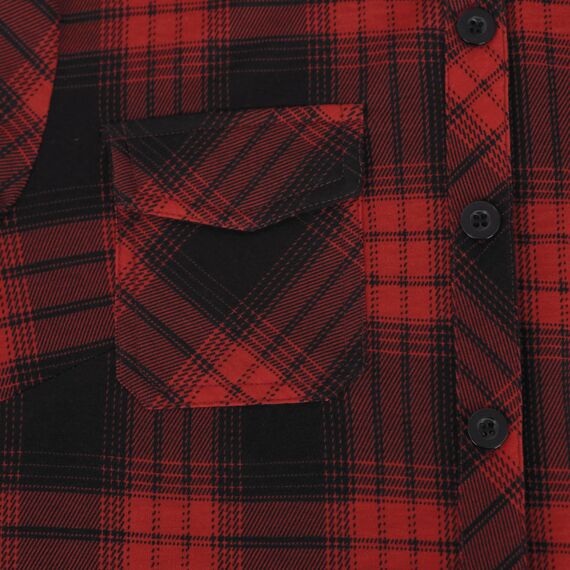 DJT Damen Weiches Gestrick Karierte Bluse Langarm Oberteile Roll Up Ärmel Hemdbluse Shirts Button Down Blusen Top Rot-Schwarz XL