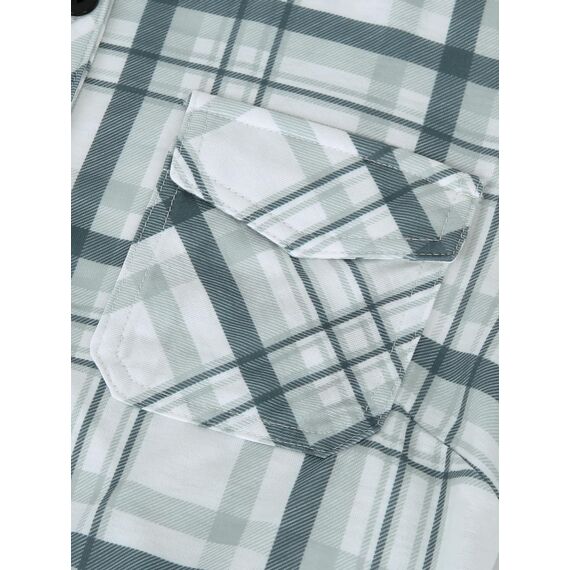 DJT Damen Weiches Gestrick Karierte Bluse Langarm Oberteile Roll Up Ärmel Hemdbluse Shirts Button Down Blusen Top Grau-Grün M