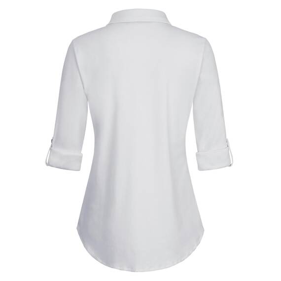 DJT Damen Weiches Gestrick Karierte Bluse Langarm Oberteile Roll Up Ärmel Hemdbluse Shirts Button Down Blusen Top Solides-Weiß XXL
