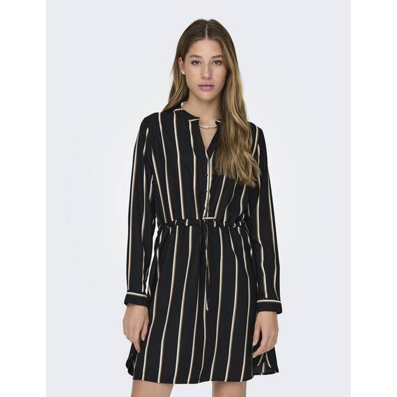 ONLY Damen Onlcory L/S V-Neck Tunic WVN Noos, Black/Stripes:White/Camel Stripes, XXS