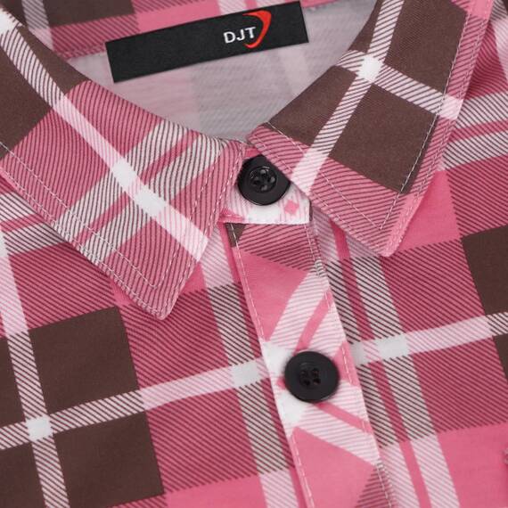DJT Damen Weiches Gestrick Karierte Bluse Langarm Oberteile Roll Up Ärmel Hemdbluse Shirts Button Down Blusen Top Rosa-Braun XXL