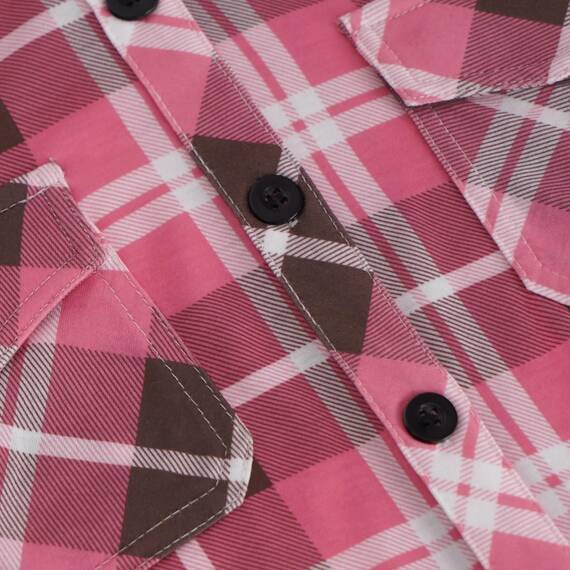 DJT Damen Weiches Gestrick Karierte Bluse Langarm Oberteile Roll Up Ärmel Hemdbluse Shirts Button Down Blusen Top Rosa-Braun XXL