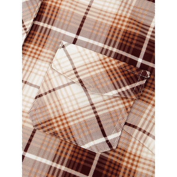 DJT Damen Weiches Gestrick Karierte Bluse Langarm Oberteile Roll Up Ärmel Hemdbluse Tunika Button Down Blusen Top Kaffee-Weiß XL