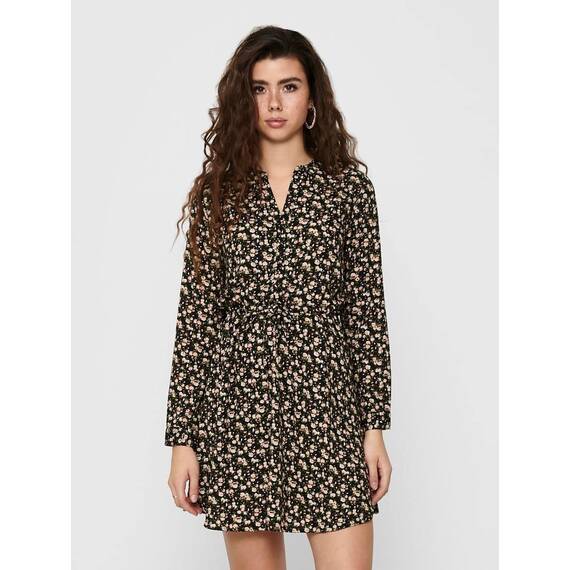 ONLY ONLCORY L/S V-Neck Tunic WVN Noos Top, Damen, Nero/AOP: Sarah Ditsy Flower, Größe L