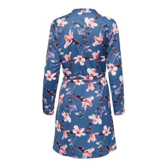 ONLY Damen Onlcory L/S V-Neck Tunic WVN Noos, Blau (Vintage Indigo/Aop:hibiscus Floral), L