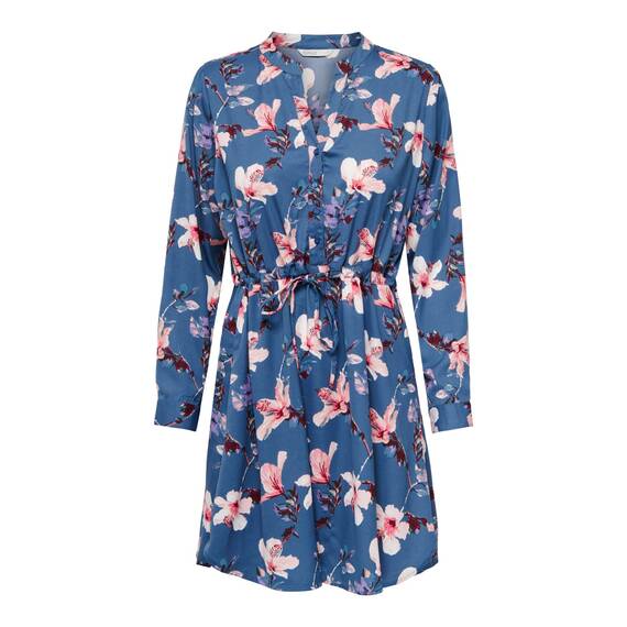 ONLY Damen Onlcory L/S V-Neck Tunic WVN Noos, Blau (Vintage Indigo/Aop:hibiscus Floral), XXS