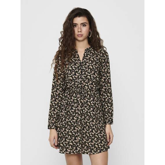 ONLY ONLCORY L/S V-Neck Tunic WVN Noos Top, Damen, Nero/AOP: Sarah Ditsy Flower, Größe L