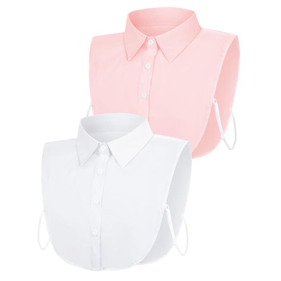 MELLIEX 2 Stück Blusenkragen Einsatz Damen, Klassischer Abnehmbarer Krageneinsatz, Eleganter Hemdkragen, Weiß & Rosa