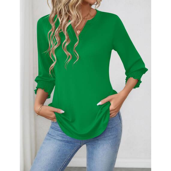 Rapbin Bluse Damen 3/4 arm Langerm V-Ausschnitt Tunika Sommer Tops Locker Shirt Elegant Lässig Oberteil 2026 (M, Grün)