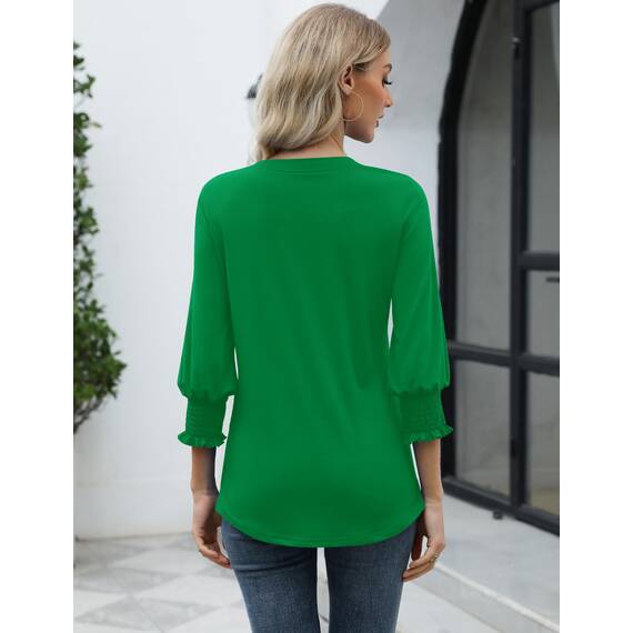 Rapbin Bluse Damen 3/4 arm Langerm V-Ausschnitt Tunika Sommer Tops Locker Shirt Elegant Lässig Oberteil 2026 (M, Grün)