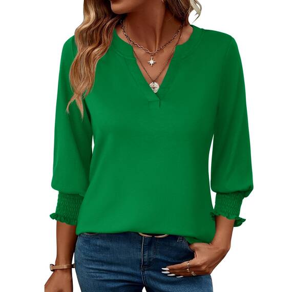 Rapbin Bluse Damen 3/4 arm Langerm V-Ausschnitt Tunika Sommer Tops Locker Shirt Elegant Lässig Oberteil 2026 (XL, Grün)