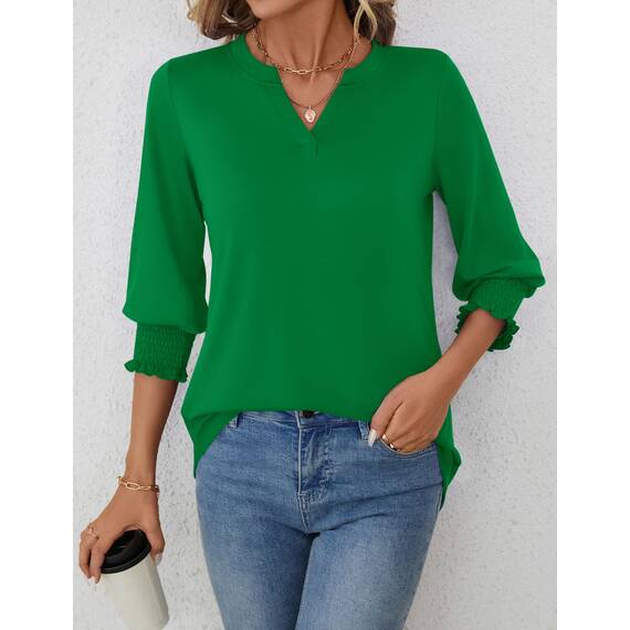Rapbin Bluse Damen 3/4 arm Langerm V-Ausschnitt Tunika Sommer Tops Locker Shirt Elegant Lässig Oberteil 2026 (XL, Grün)