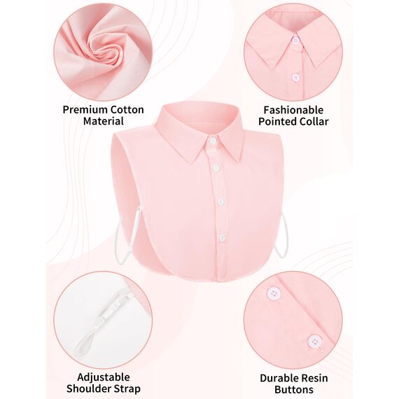 MELLIEX 2 Stück Blusenkragen Einsatz Damen, Klassischer Abnehmbarer Krageneinsatz, Eleganter Hemdkragen, Weiß & Rosa
