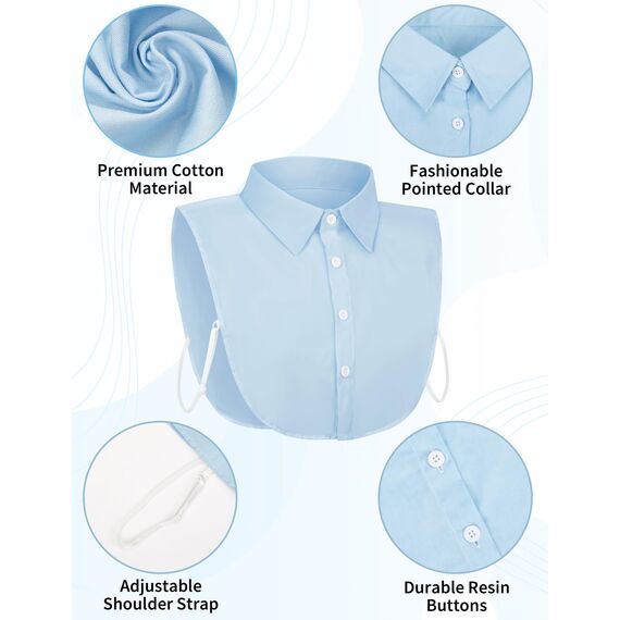 MELLIEX 2 Stück Blusenkragen Einsatz Damen, Klassischer Abnehmbarer Krageneinsatz, Eleganter Hemdkragen, Weiß & Blau
