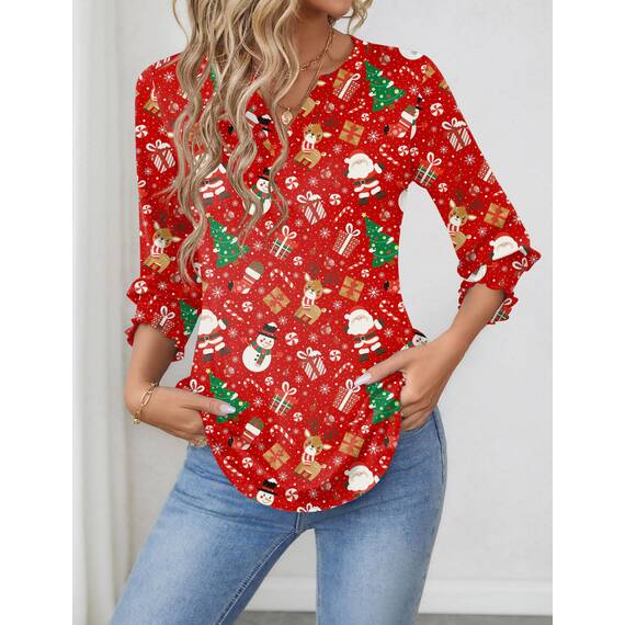 Rapbin Bluse Damen 3/4 arm langerm V-Ausschnitt Tunika Sommer Tops Locker Shirt Elegant Lässig Oberteil 2025