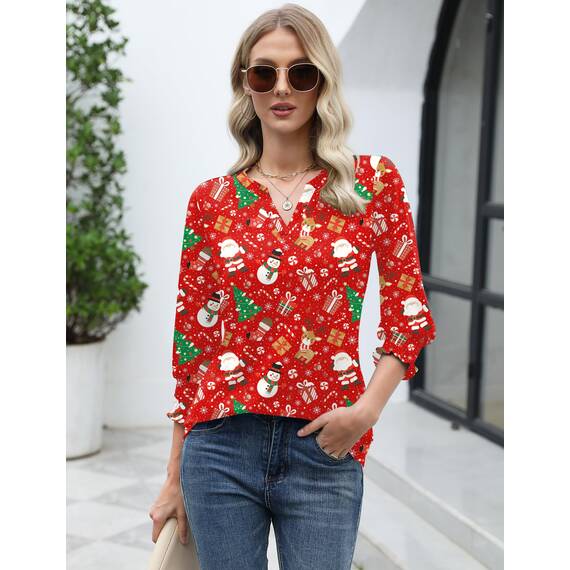 Rapbin Bluse Damen 3/4 arm langerm V-Ausschnitt Tunika Sommer Tops Locker Shirt Elegant Lässig Oberteil 2025