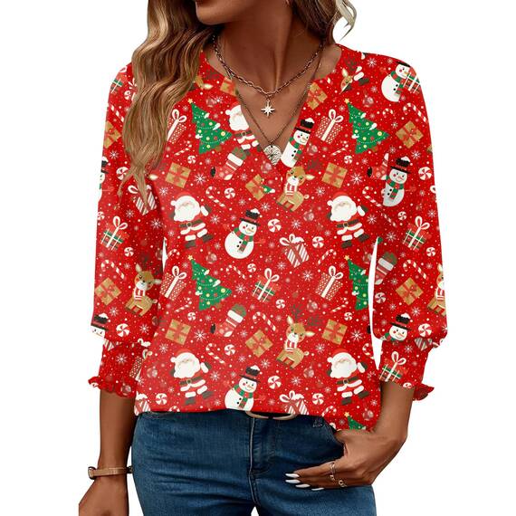 Rapbin Bluse Damen 3/4 arm langerm V-Ausschnitt Tunika Sommer Tops Locker Shirt Elegant Lässig Oberteil 2025