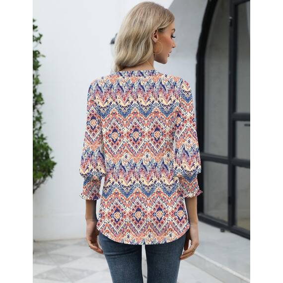 Rapbin Bluse Damen 3/4 arm langerm V-Ausschnitt Tunika Sommer Tops Locker Shirt Elegant Lässig Oberteil 2025 (XL, Böhmisches Orange)