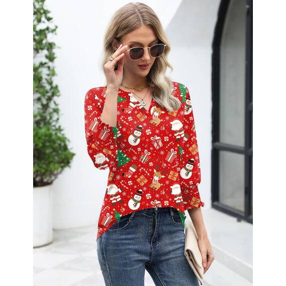 Rapbin Bluse Damen 3/4 arm langerm V-Ausschnitt Tunika Sommer Tops Locker Shirt Elegant Lässig Oberteil 2025