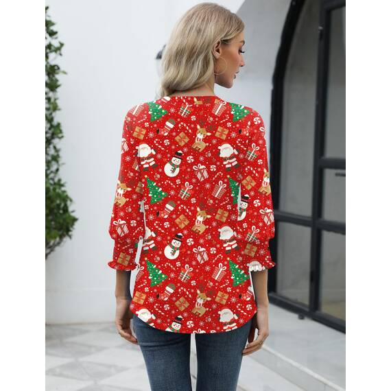 Rapbin Bluse Damen 3/4 arm langerm V-Ausschnitt Tunika Sommer Tops Locker Shirt Elegant Lässig Oberteil 2025