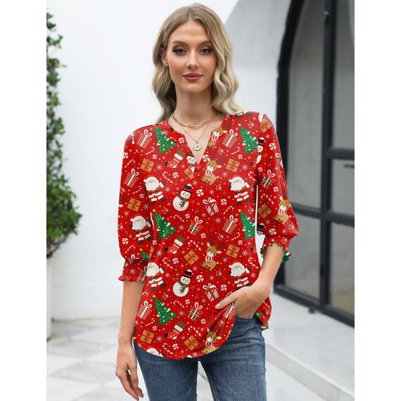 Rapbin Bluse Damen 3/4 arm langerm V-Ausschnitt Tunika Sommer Tops Locker Shirt Elegant Lässig Oberteil 2025