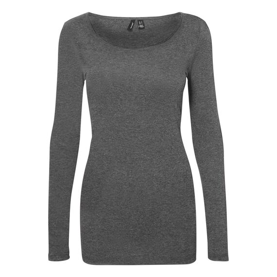VERO MODA Damen VMMAXI My LS Soft Long U-Neck, Medium Grey Melange, XS