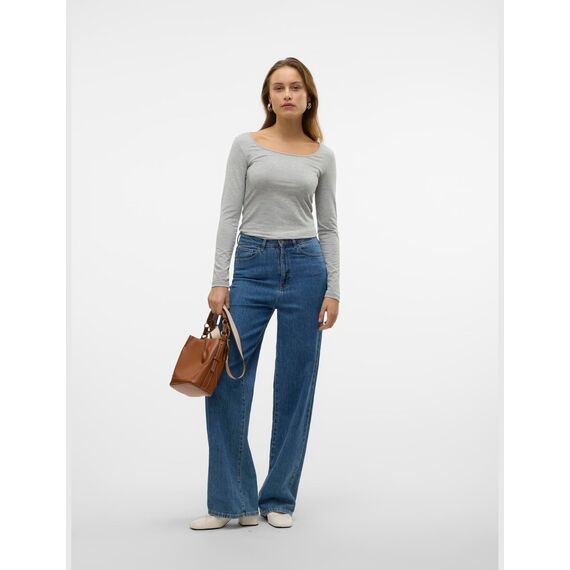 VERO MODA Damen Regular Fit Langarmshirt VMMAXI My LS Soft Long U - Neck NOOS 10152908, Einfarbig, Gr. 34 (Herstellergröße: XS), Grau (Light Grey Melange)