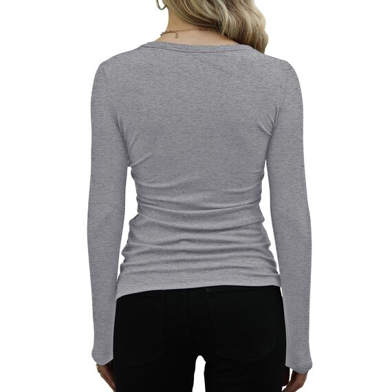 DUOEASE Langarmshirt Damen Basic Longsleeve Elegant Langarm Oberteile Rippshirt Tshirts Tops（Grau,XS