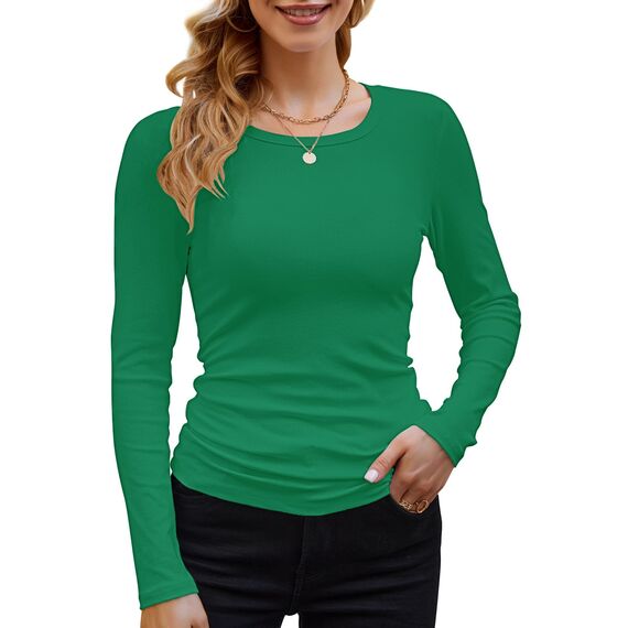 DUOEASE Langarmshirt Damen Basic Longsleeve Elegant Langarm Oberteile Rippshirt Tshirts Tops（Grün,XS