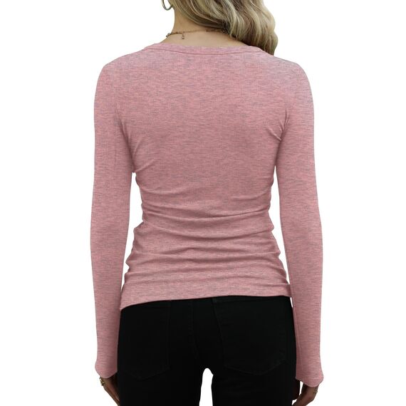 DUOEASE Langarmshirt Damen Basic Longsleeve Elegant Langarm Oberteile Rippshirt Tshirts Tops（Rosa,XS