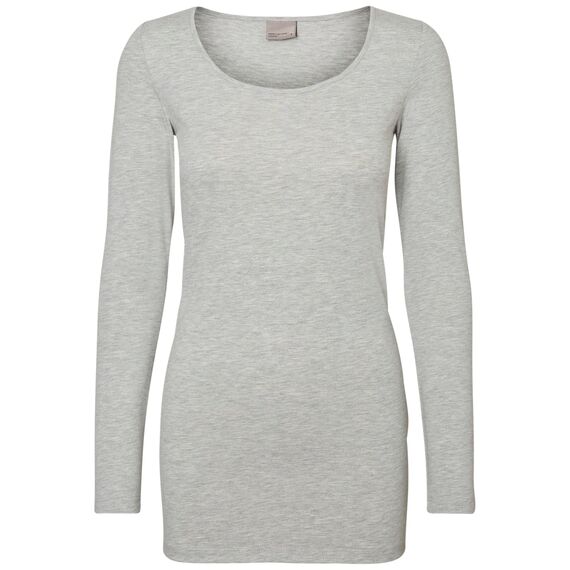 VERO MODA Damen Regular Fit Langarmshirt VMMAXI My LS Soft Long U - Neck NOOS 10152908, Einfarbig, Gr. 34 (Herstellergröße: XS), Grau (Light Grey Melange)