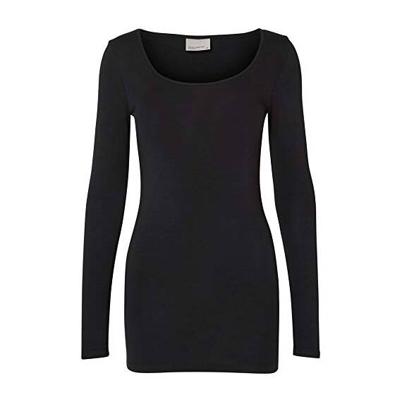 VERO MODA Damen Langarmshirt VMMAXI My LS Soft Long U - Neck NOOS, Gr. 40 (Herstellergröße: L), Schwarz