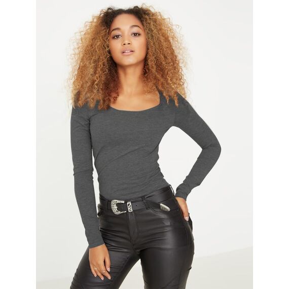 VERO MODA Damen VMMAXI My LS Soft Long U-Neck, Medium Grey Melange, S