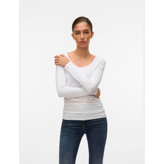 VERO MODA Damen Langarmshirt VMMAXI My LS Soft Long U - Neck NOOS, Gr. 40 (Herstellergröße: L), Weiß (Bright White)