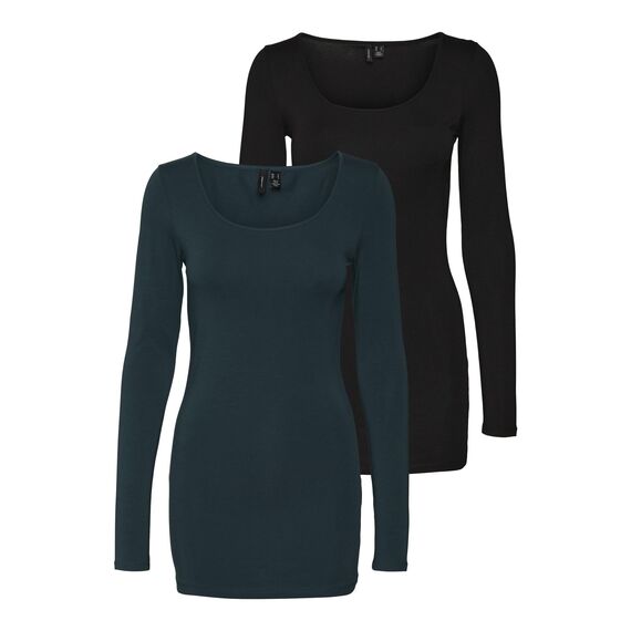 VERO MODA Damen Vmmaxi My Soft U-Neck Ga 2 Pck Longsleeve, Black Iris, M EU