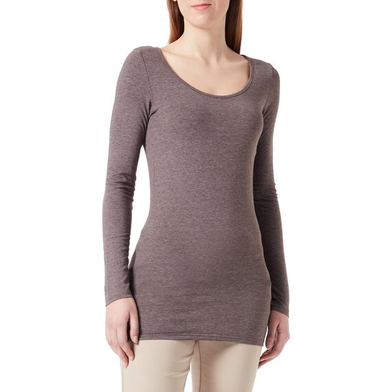 VERO MODA Damen Vmmaxi My Soft Long U-Neck Noos Langarmshirt, Coffee Bean/Detail:Melange, S EU