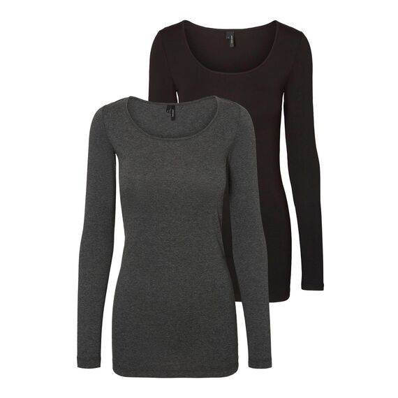 VERO MODA Damen VMMAXI My LS Soft Long U-Neck GA 2 PCK Longsleeve, Black Iris, S