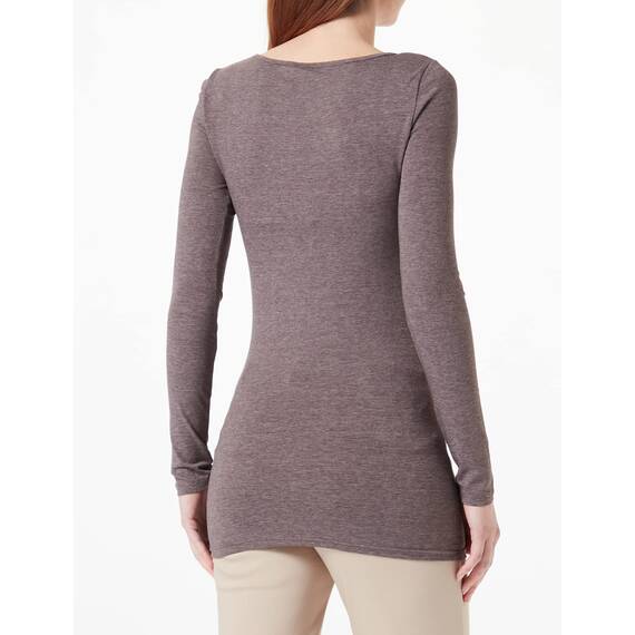 VERO MODA Damen Vmmaxi My Soft Long U-Neck Noos Langarmshirt, Coffee Bean/Detail:Melange, XL EU