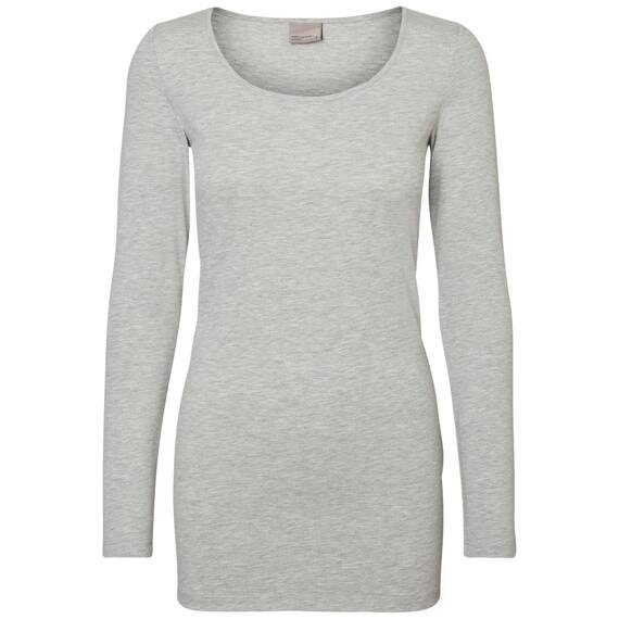 VERO MODA Damen Regular Fit Langarmshirt VMMAXI My LS Soft Long U - Neck NOOS 10152908, Einfarbig, Gr. 40 (Herstellergröße: L), Grau (Light Grey Melange)